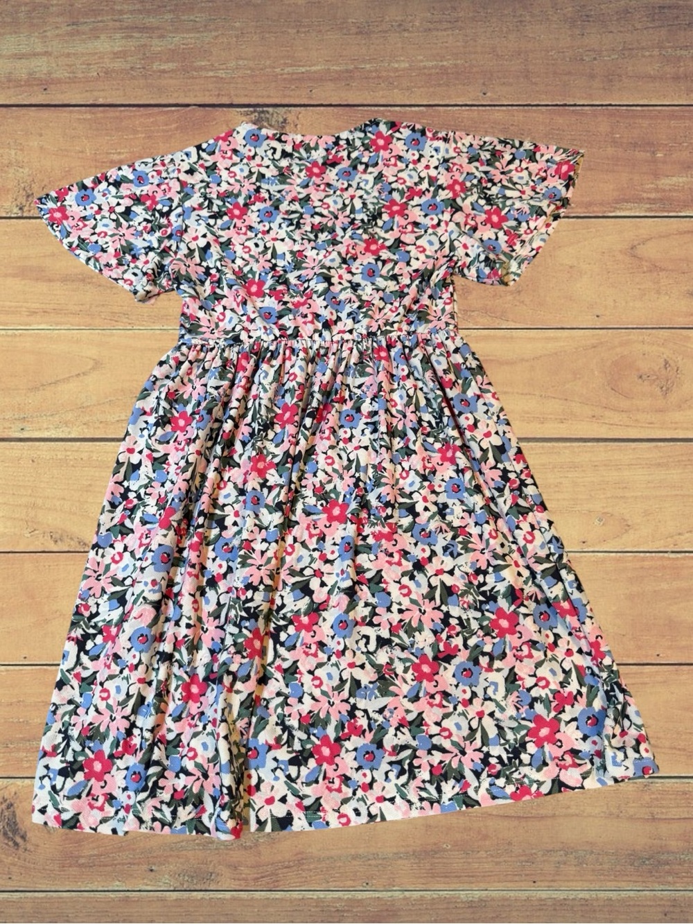 Ardene NWT Pink & Blue Ditsy Floral V-Neck Babydoll Mini Dress Size Small 🌺 - Picture 7 of 14